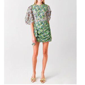 NEW $425 RHODE PIA SHIRRED MINI DRESS IN MOSAIC FLORAL GRASS PRINT SIZE M